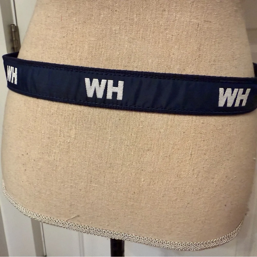 LEATHER MAN MENS BELT NAVY WHITE WH WATCH HILL RI NAUTICAL USA SIZE 30